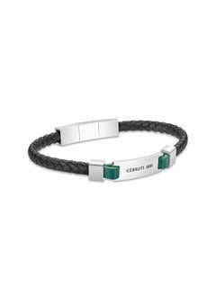 CERRUTI 1881 Alessandro Silver-Black and Green Leather Bracelet  - Image 1