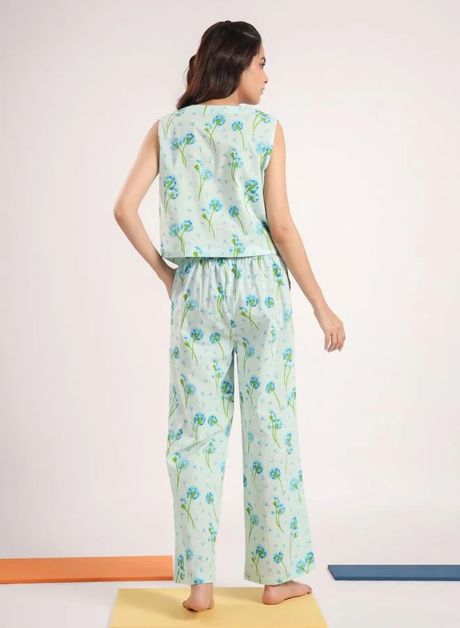 sanskrutihomes Cotton Dandelion Print Top & Straight Pyjama Set by Styli