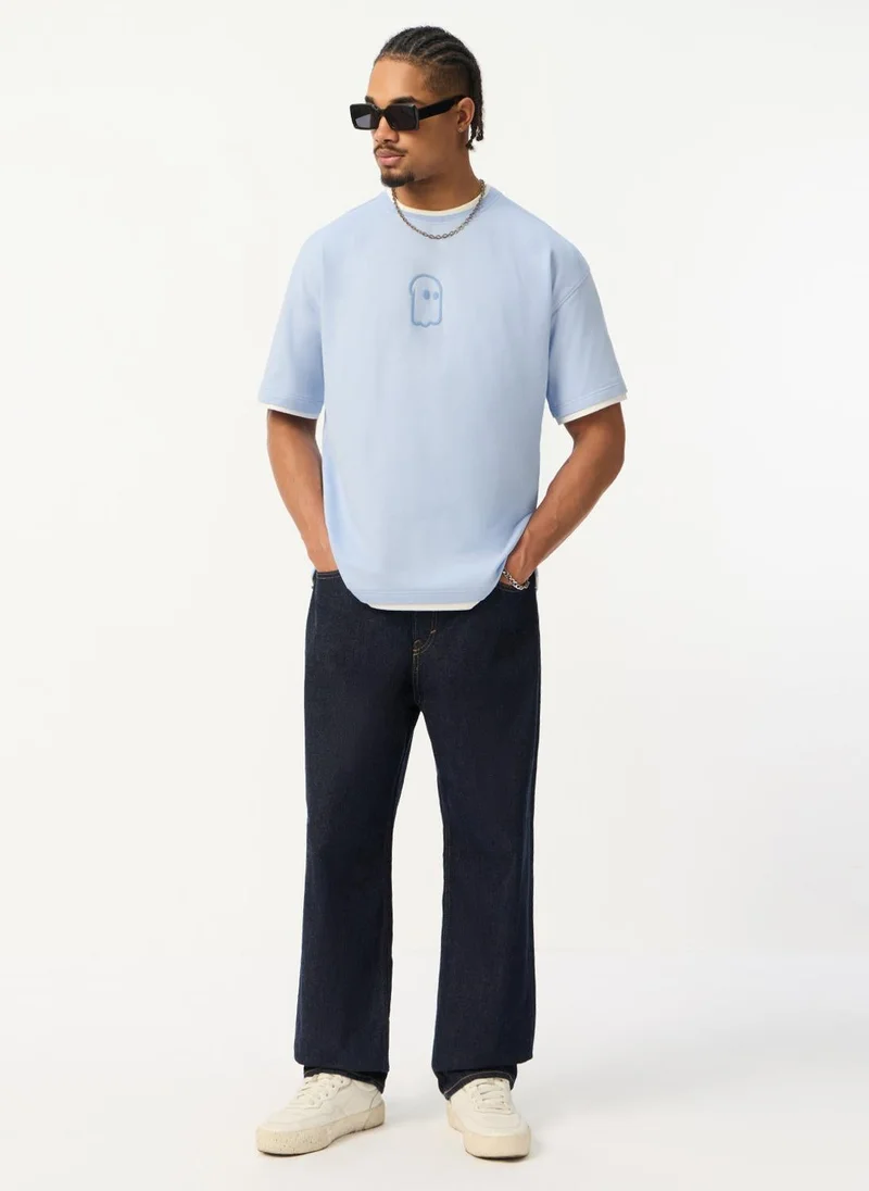 The Souled Store  The Souled Store Souled Originals: Cool Blue Men and Boys Short Sleeves Round Neck Light Blue Graphic Printed Ghost Oversized T-Shirt for Men | Best Price UAE