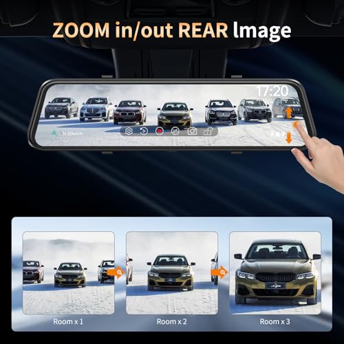 JOMISE 2.5K Mirror Dash Cam with Carplay Mirror & Android Auto, Dash Cam Front and Rear with Zoom Function,12 inches Rear View Mirror Camera with Voice Control/BT Call/64GB Card Included-JOMISE K17 Pro - Image 3