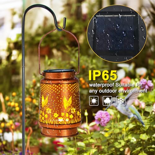 DIBIEECN Hummingbird Birthday Gifts for Women Mom Grandma Solar Lanterns Outdoor Waterproof Garden Decor Metal Hanging LED Decorative Light for Patio Yard Lawn Backyard Front Porch Gardening Gifts - Image 4