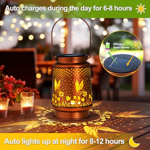 DIBIEECN Hummingbird Birthday Gifts for Women Mom Grandma Solar Lanterns Outdoor Waterproof Garden Decor Metal Hanging LED Decorative Light for Patio Yard Lawn Backyard Front Porch Gardening Gifts - Image 3