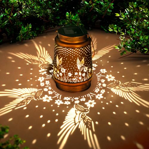 DIBIEECN Hummingbird Birthday Gifts for Women Mom Grandma Solar Lanterns Outdoor Waterproof Garden Decor Metal Hanging LED Decorative Light for Patio Yard Lawn Backyard Front Porch Gardening Gifts - Image 1