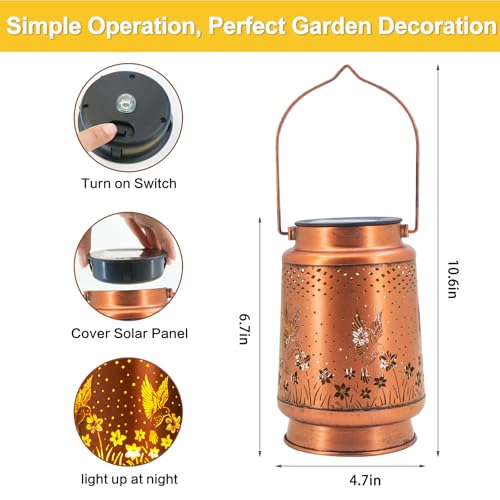 DIBIEECN Hummingbird Birthday Gifts for Women Mom Grandma Solar Lanterns Outdoor Waterproof Garden Decor Metal Hanging LED Decorative Light for Patio Yard Lawn Backyard Front Porch Gardening Gifts - Image 5