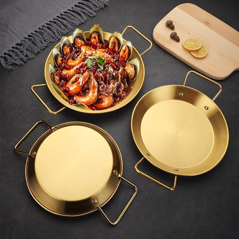 Gold stainless steel pan for cooking and serving food with two handles (24 cm) - Image 4