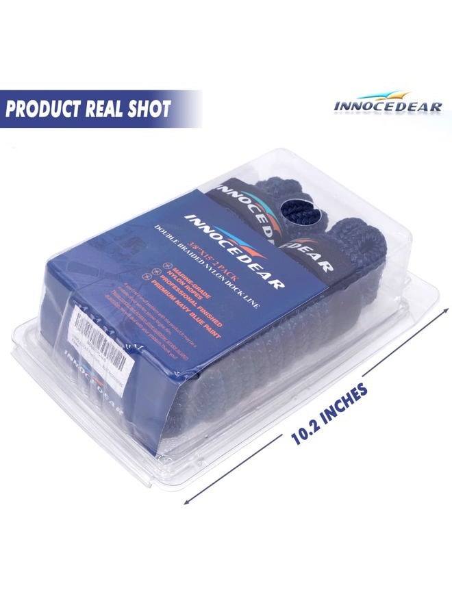 INNOCEDEAR 2 Pack Premium Navy Blue Dock Lines - 15' / 25'/35' with Eyelet.Double Braided Nylon Dock Line/Mooring Lines.Hi-Performance Marine Boats Ropes - Image 2