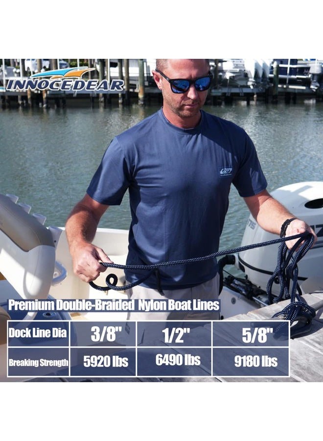 INNOCEDEAR 2 Pack Premium Navy Blue Dock Lines - 15' / 25'/35' with Eyelet.Double Braided Nylon Dock Line/Mooring Lines.Hi-Performance Marine Boats Ropes - Image 5