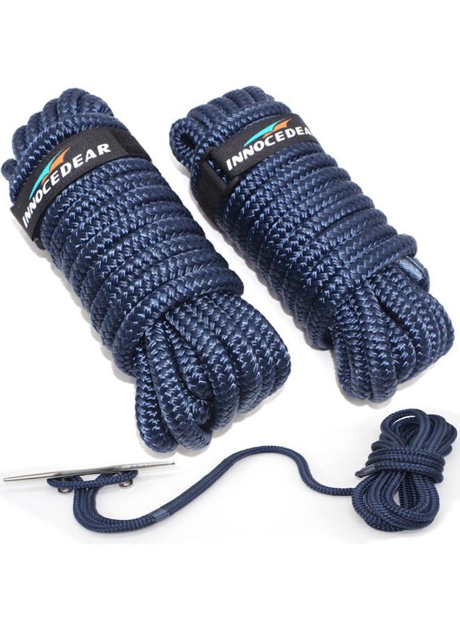 INNOCEDEAR 2 Pack Premium Navy Blue Dock Lines - 15' / 25'/35' with Eyelet.Double Braided Nylon Dock Line/Mooring Lines.Hi-Performance Marine Boats Ropes - Image 1