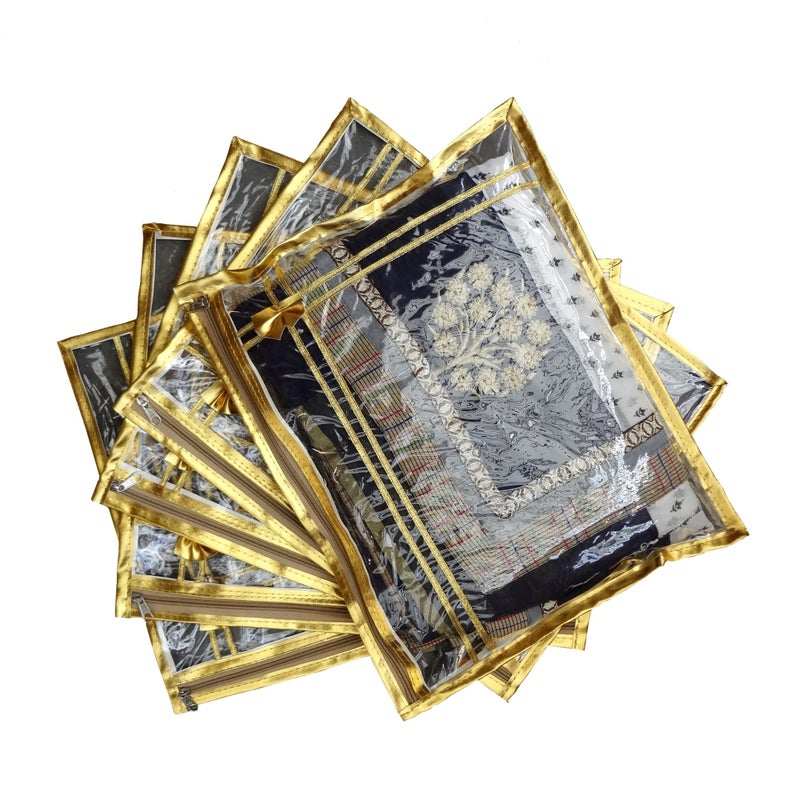 DIKHAWA 5 Piece Golden Transparent Single Saree Cover with Zip - Image 5
