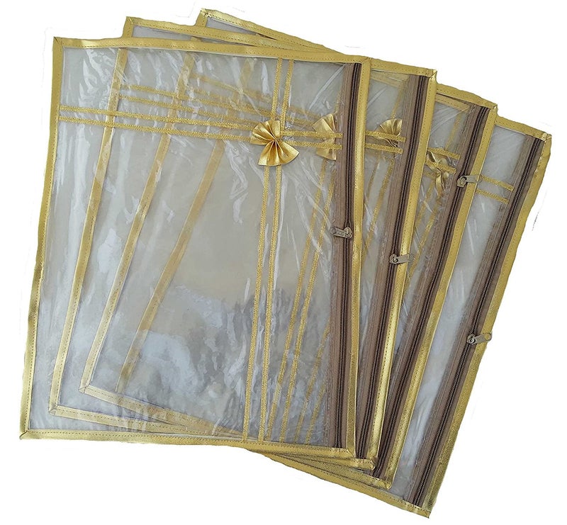 DIKHAWA 5 Piece Golden Transparent Single Saree Cover with Zip - Image 4
