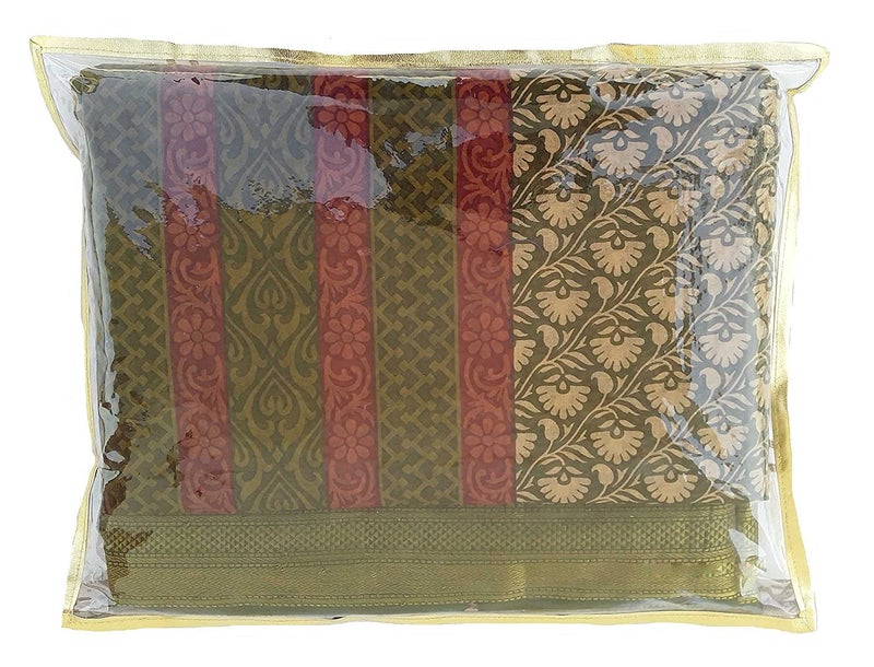DIKHAWA 5 Piece Golden Transparent Single Saree Cover with Zip - Image 3