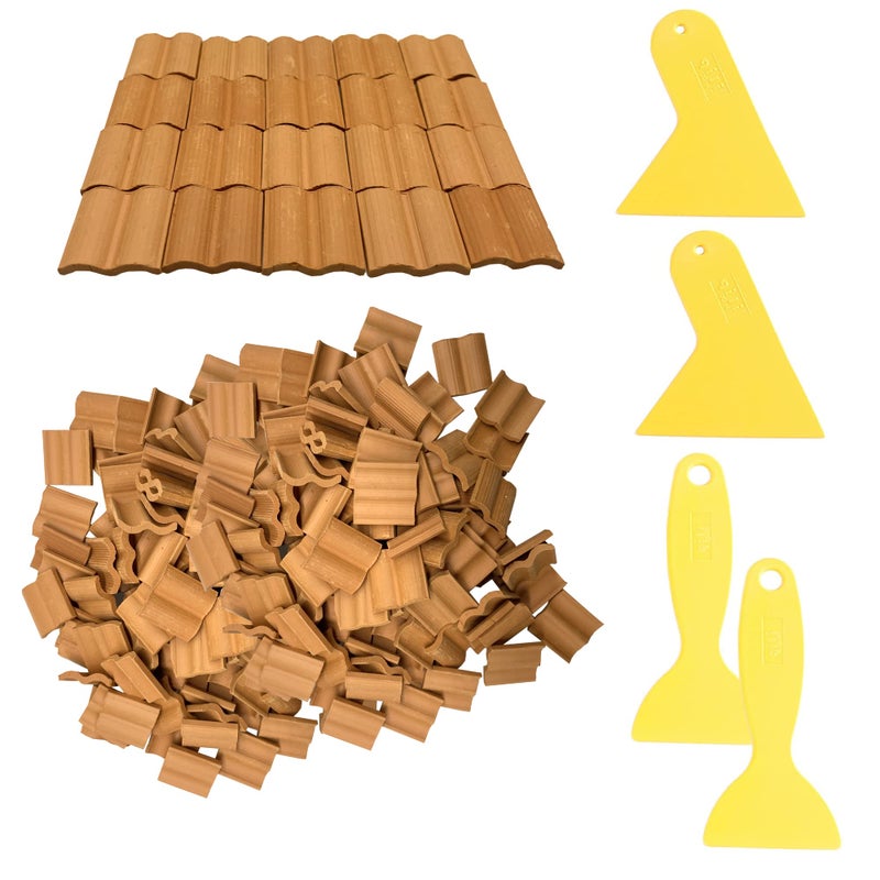 Cayway 300 Pcs Mini Red Roof Tiles Set  Red Miniature Tiles With Scraper  Roof Tiles Fake Tiles Model Landscape Accessories Dollhouse Fake Tiles For Diy Dollhouse Bricks Diorama Fairy - Image 1
