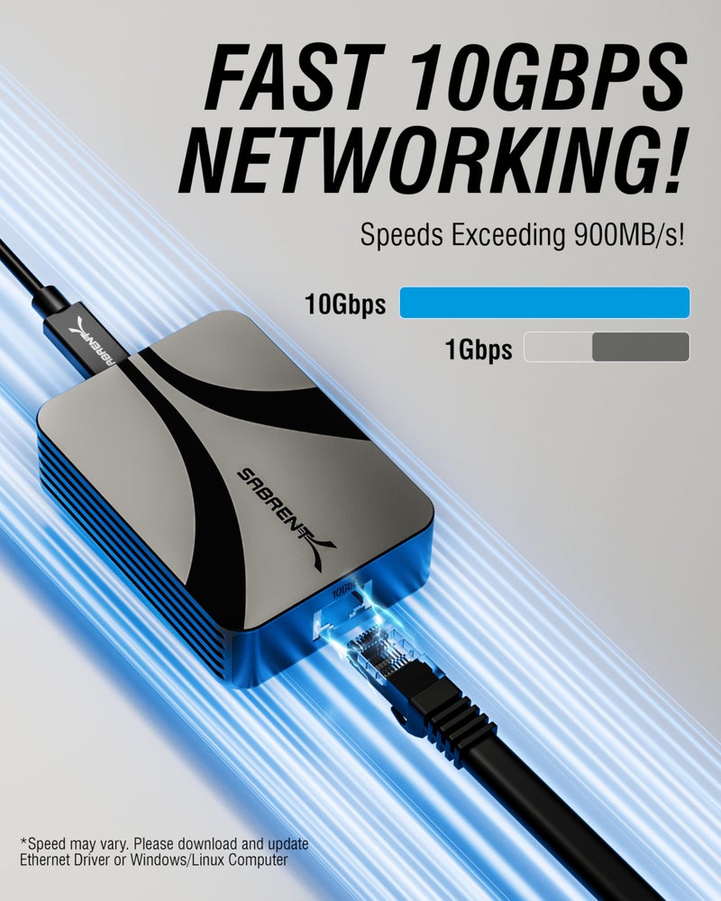 SABRENT USB4 to 10 Gigabit Ethernet Adapter – USB-C to 10GbE Network Adapter for USB4/Thunderbolt 3/4, Aluminum Housing, Bus Powered, Backward Compatible with Multi-Gig and Gigabit Networks (NT-P10G) - Image 2