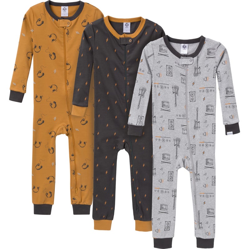 Gerber Baby-Boys 3-Pack Snug Fit Footless One-Piece Cotton Pajamas, Music, 12 Months - Image 1
