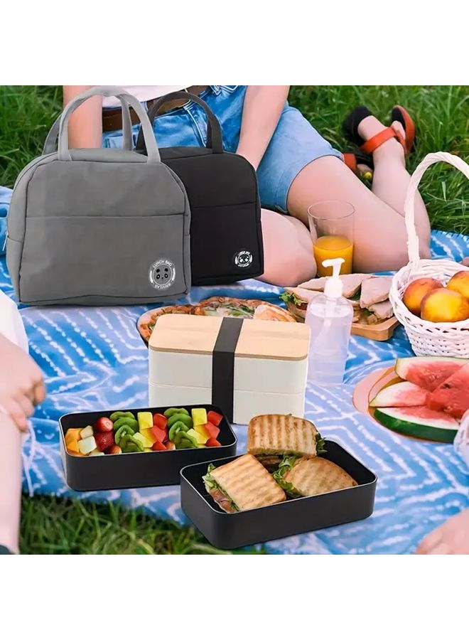 5pcs White Japanese Style Double Layer Lunch Box Set with Insulated Bag and Utensils - Image 3