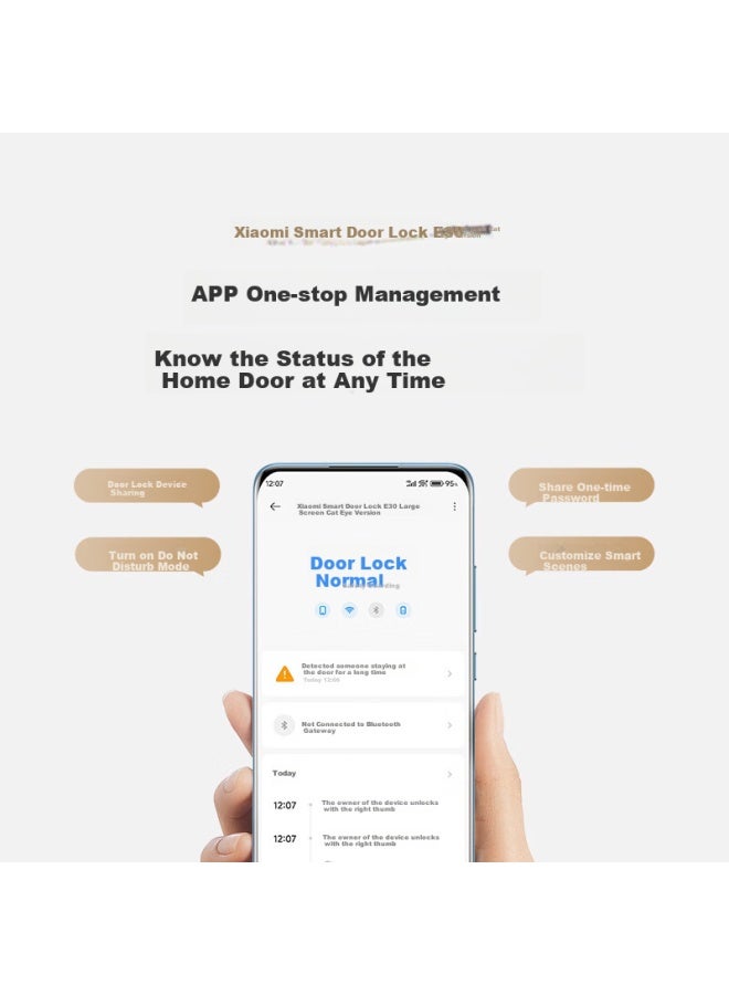 Millet Xiaomi Smart Door Lock E30 Large Screen Peephole Version, Fingerprint Lock, Smart Lock, Visual Electronic Lock, Password Lock - Image 5