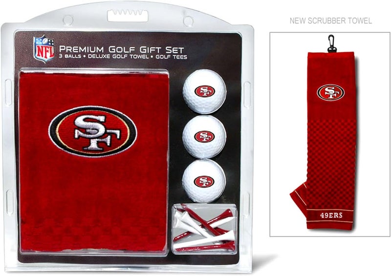 Team Golf طقم هدايا سان فرانسيسكو 49ers من NFL: منشفة جولف مطرزة، 3 كرات جولف، و 14 تي جولف بحجم 2-3/4"، منشفة ثلاثية الطي 16" x 22" و 100% قطن - Image 2