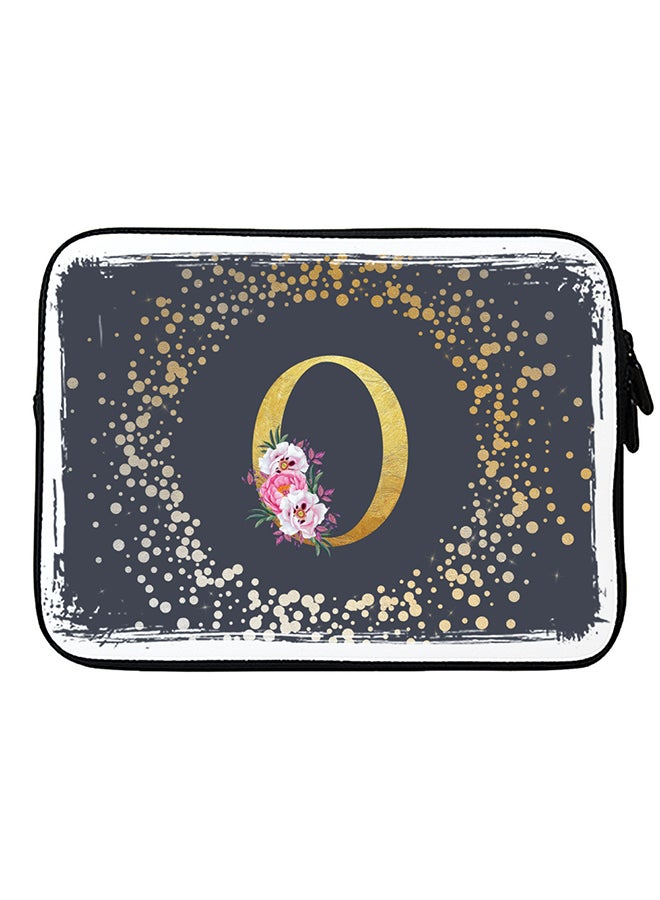 Stylizedd Laptop Sleeve Bag for Macbook 13, 14, 15, 16 inch- Custom Monogram Initial Letter Floral Pattern Alphabet - O  (Grey)  - Image 1