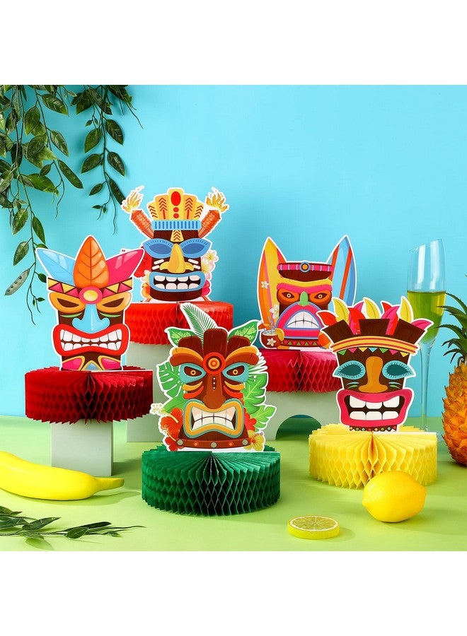 Geyee 9 Pcs Tiki Hawaiian Luau Honeycomb Centerpiece Summer Tropical Party Decorations Tiki Luau Party Decorations Centerpiece Luau Double Side Table Toppers For Adults Kids Hawaii Birthday Beach Supplies - Image 5