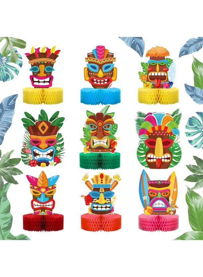 Geyee 9 Pcs Tiki Hawaiian Luau Honeycomb Centerpiece Summer Tropical Party Decorations Tiki Luau Party Decorations Centerpiece Luau Double Side Table Toppers For Adults Kids Hawaii Birthday Beach Supplies - Image 1