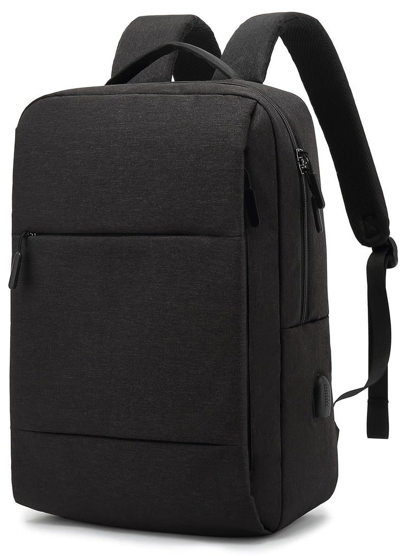 REBENUO Water Resistant Nylon 15.6 Inch Laptop Backpack with USB Charging Port & Trolley Strap – Black - Image 3