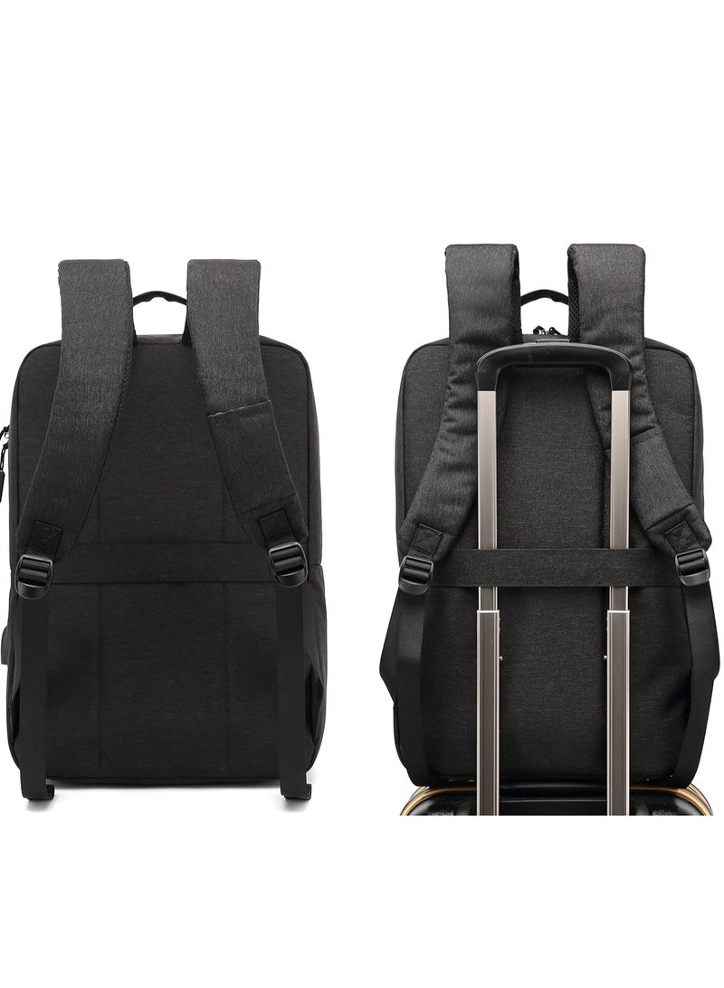 REBENUO Water Resistant Nylon 15.6 Inch Laptop Backpack with USB Charging Port & Trolley Strap – Black - Image 4