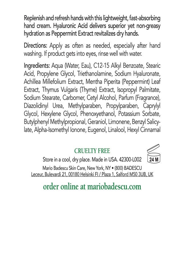 Mario Badescu Hydrating Hand Cream for Dry Cracked Hands - Hand Care Infused with Revitalizing Peppermint - Absorbs Quickly, Non-Greasy and Delivers Lightweight Hydration, 4 Fl Oz - Image 2