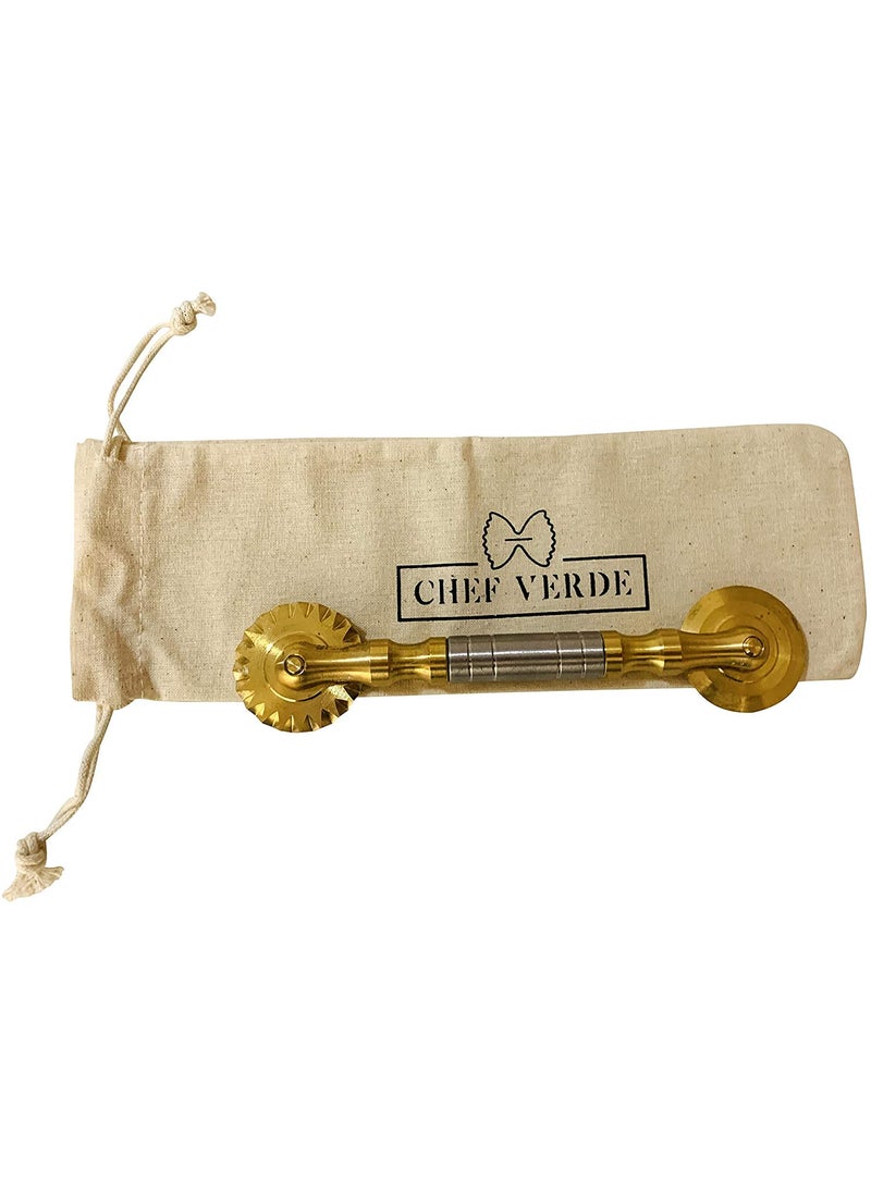 CHEF VERDE Chef Verde Pasta and Pastry Cutter  Made in Italy Combo Ridged and Smooth Brass with Stainless Handle 
