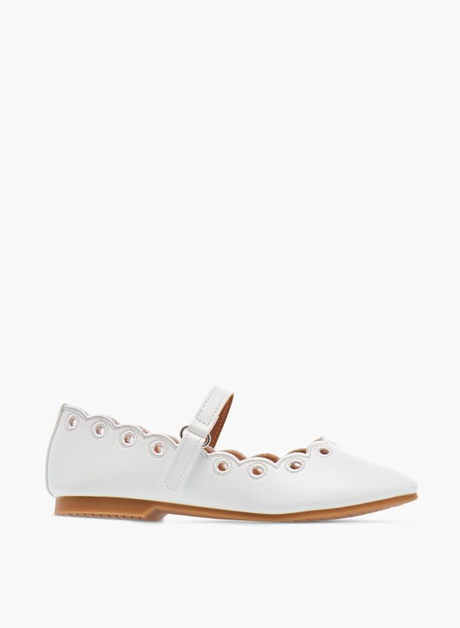 JUNIORS Girls Scallop Detail Ballerina Shoes With Hook And Loop Closure - Image 1