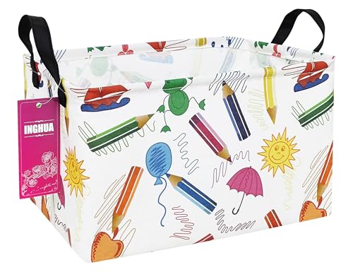 INGHUA Rectangular Storage Basket Fabric Organizer Bin for ToysBooksClothesGiftsPetsPerfect for HomeOfficeNurseryDormShelfReccolored pencil - Image 1