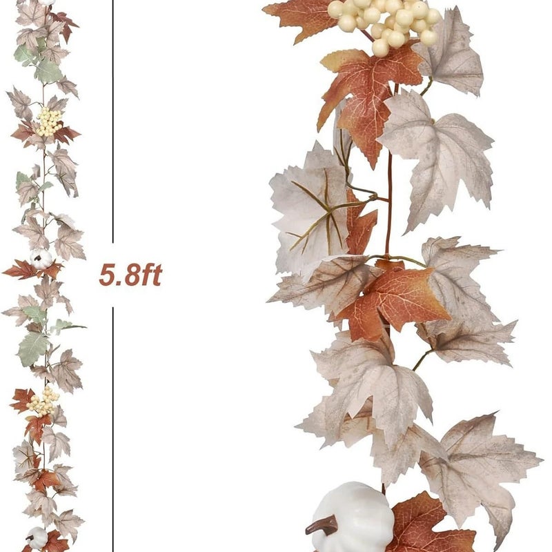 Farmhouse Thanksgiving Maple Leaf Berry White Pumpkin Wreath Set - Image 2