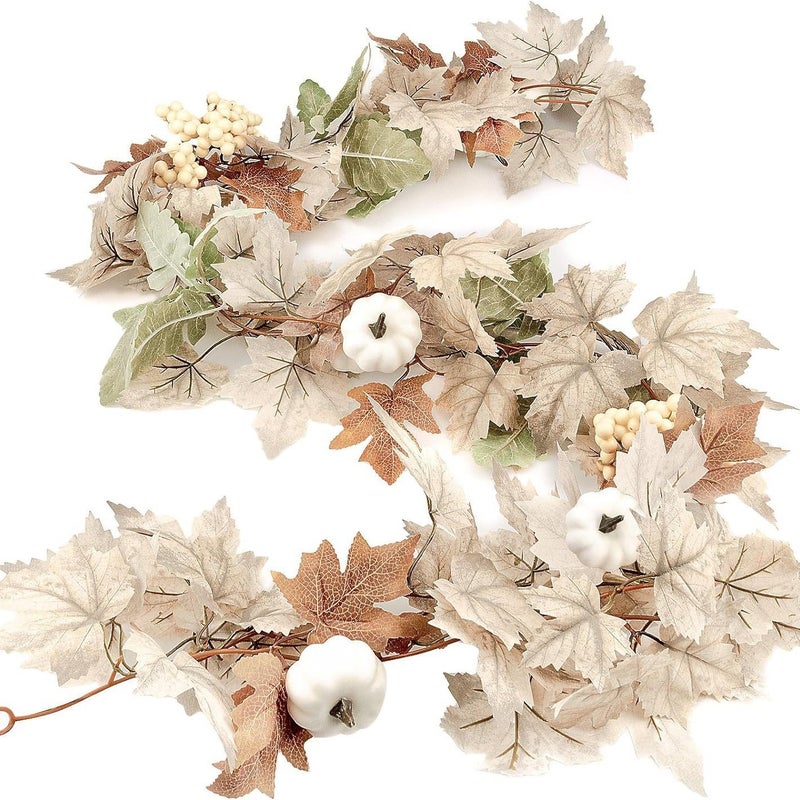Farmhouse Thanksgiving Maple Leaf Berry White Pumpkin Wreath Set - Image 3