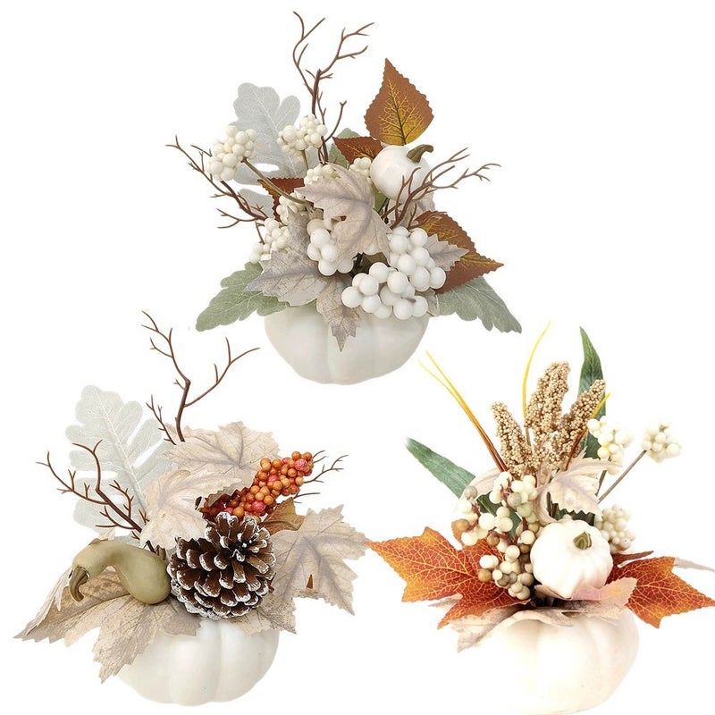 Farmhouse Thanksgiving Maple Leaf Berry White Pumpkin Wreath Set - Image 5