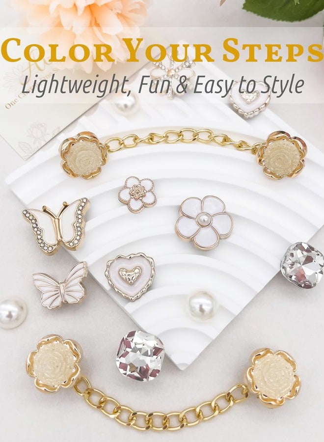 Acwenie 24 pcs Bling Shoe Charms Kit – Pearl, Butterfly, Flower & Chain Clog Shoe Decorations – Cute Accessories for Women & Girls Gift, Resin Rhinestone, Rhinestone - Image 2
