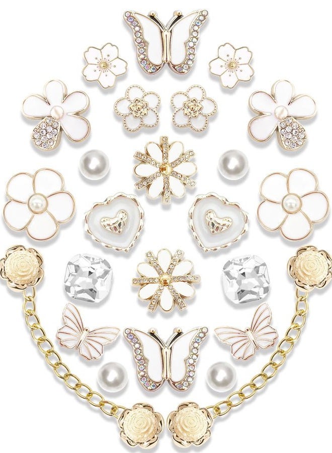 Acwenie 24 pcs Bling Shoe Charms Kit – Pearl, Butterfly, Flower & Chain Clog Shoe Decorations – Cute Accessories for Women & Girls Gift, Resin Rhinestone, Rhinestone - Image 1