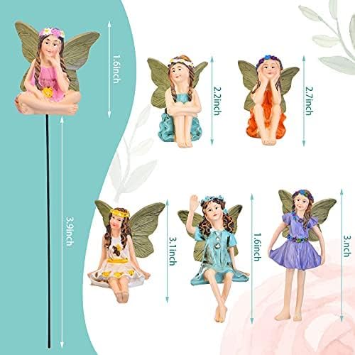Blulu 6 Pieces Garden Miniature Fairies Accessories Fairy Garden Decor with Stick Mini Figurines Accessories Ornaments for Outdoor Indoor Yard Lawn Decoration - Image 5