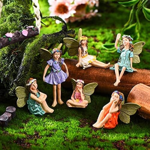 Blulu 6 Pieces Garden Miniature Fairies Accessories Fairy Garden Decor with Stick Mini Figurines Accessories Ornaments for Outdoor Indoor Yard Lawn Decoration - Image 1