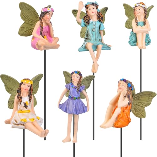 Blulu 6 Pieces Garden Miniature Fairies Accessories Fairy Garden Decor with Stick Mini Figurines Accessories Ornaments for Outdoor Indoor Yard Lawn Decoration - Image 4