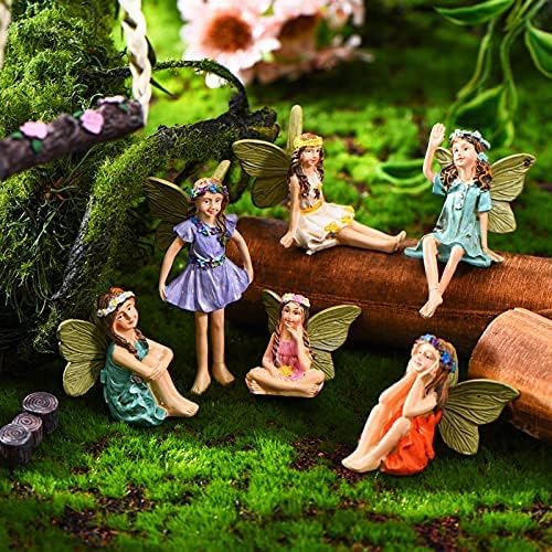 Blulu 6 Pieces Garden Miniature Fairies Accessories Fairy Garden Decor with Stick Mini Figurines Accessories Ornaments for Outdoor Indoor Yard Lawn Decoration - Image 2