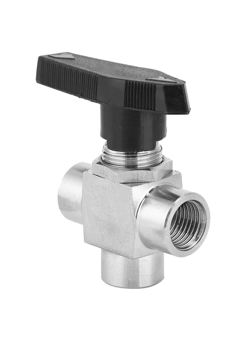 SYOSI Ball Valve, Thread Stainless Steel Valve, 3 Way Stainless Steel Ball Valve BSPP Female Thread Valve, Air Tube Hand Valve, for Water, Gas, Oil, Fuel, Etc Pipe Flow Control (BSPP1/4") - Image 3