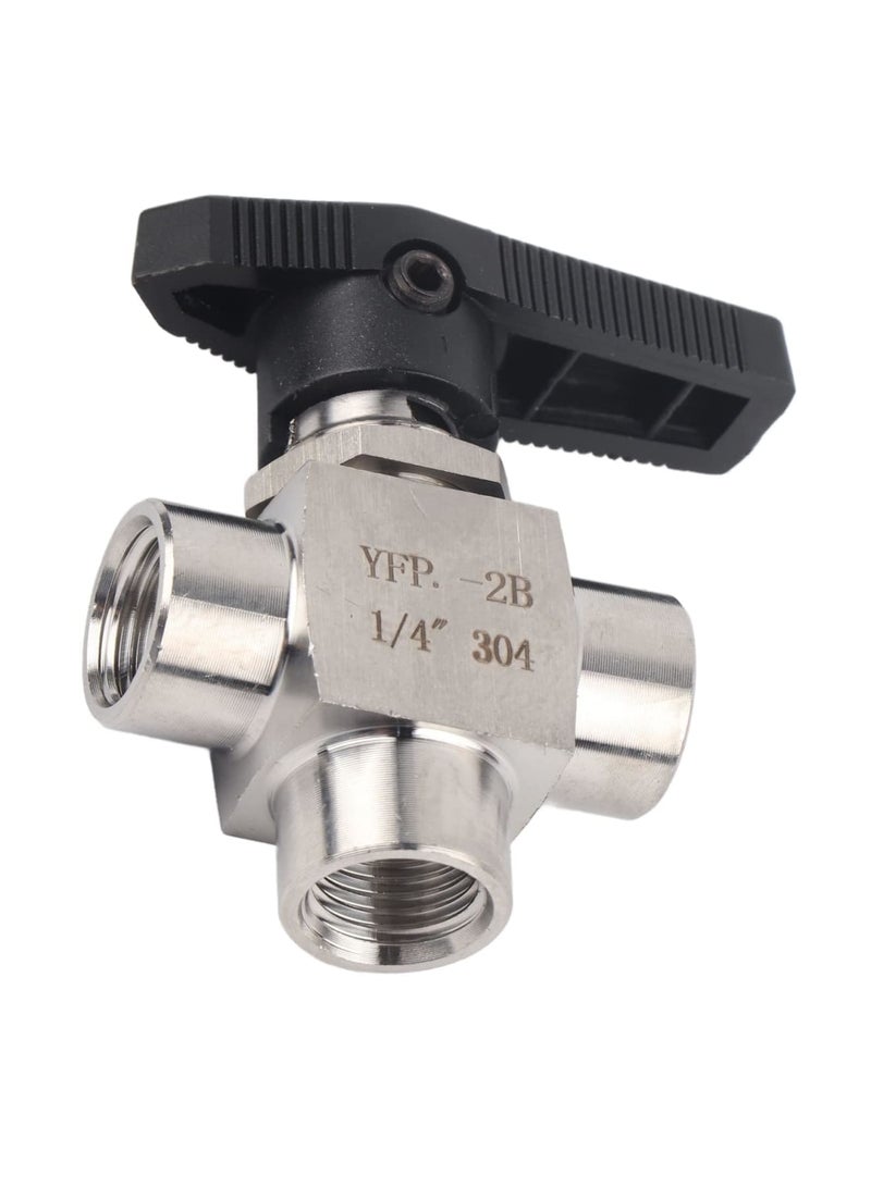 SYOSI Ball Valve, Thread Stainless Steel Valve, 3 Way Stainless Steel Ball Valve BSPP Female Thread Valve, Air Tube Hand Valve, for Water, Gas, Oil, Fuel, Etc Pipe Flow Control (BSPP1/4") - Image 1