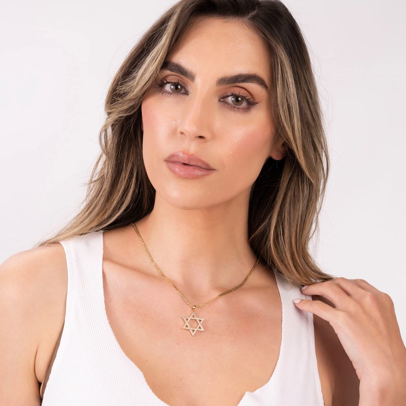 Barzel 18K Gold Plated Crystal Star of David Charm Necklace (20") - Image 3