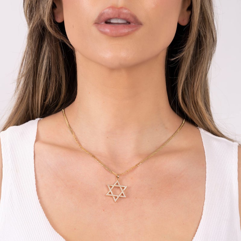 Barzel 18K Gold Plated Crystal Star of David Charm Necklace (20") - Image 2