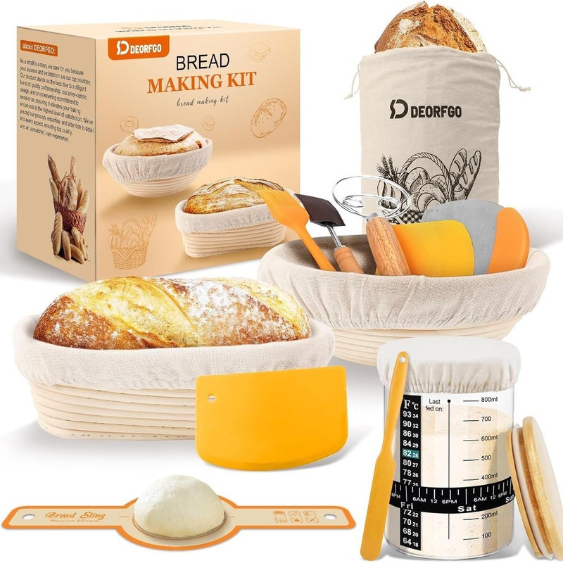 Rattan Banneton Proofing Basket Set for Bread Baking - 14 Piece Dough Rising Kit
