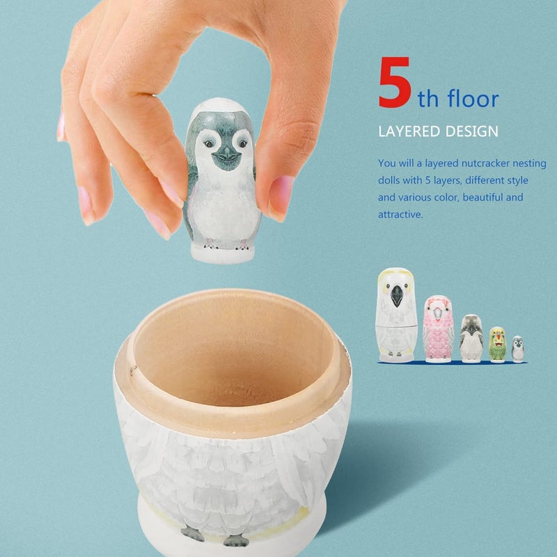 Russian Nesting Dolls 5pcs - Handmade Painted Wooden Matryoshka Nesting Dolls for Kids, Stacking Dolls for Christmas, Easter, Halloween Decorations & Birthday Gift (Eagle) - Image 5
