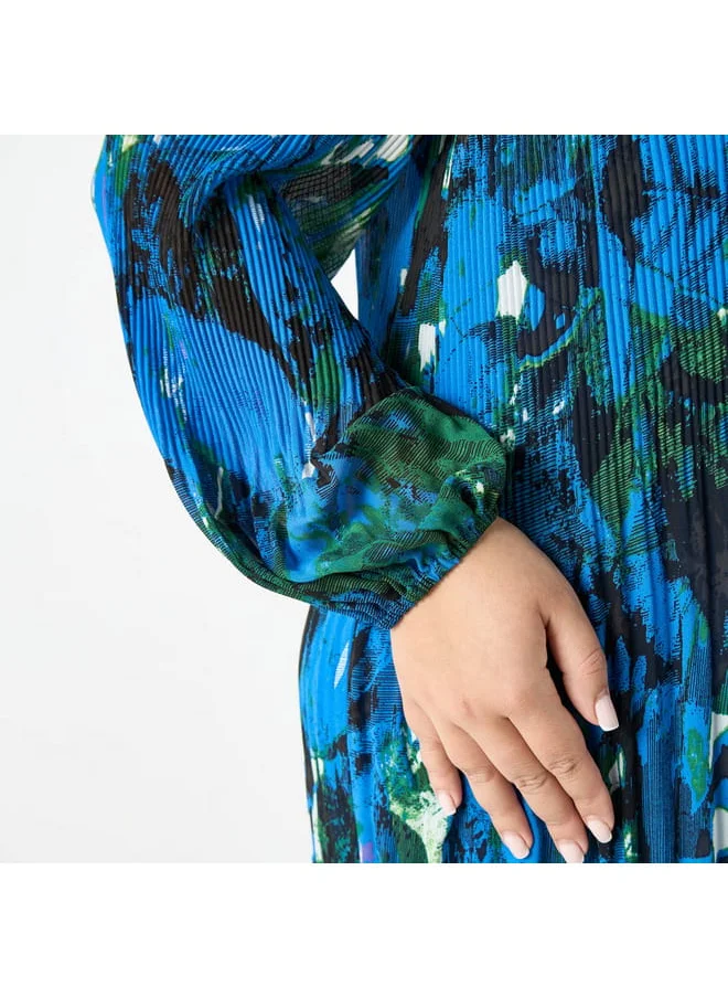 Ulla Popken Plus Size Ulla Popken All-Over Print Dress with Long Sleeves