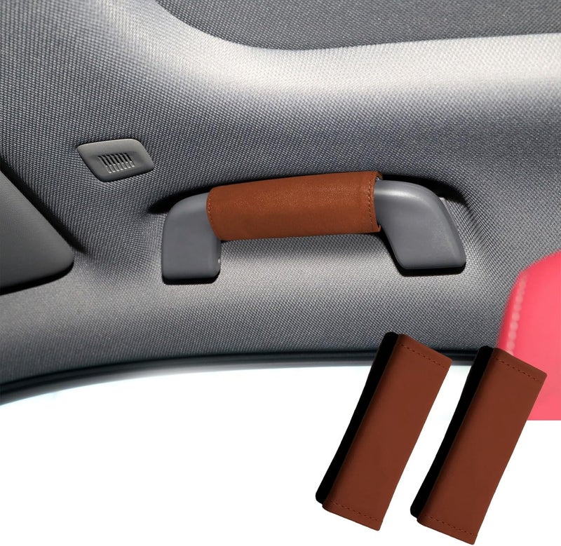 HEVLE 2PCS Car Door Handle Protector, Leather Anti-Scratch Handle Cover for Decorations, Universal Accessory (Brown) - Image 1