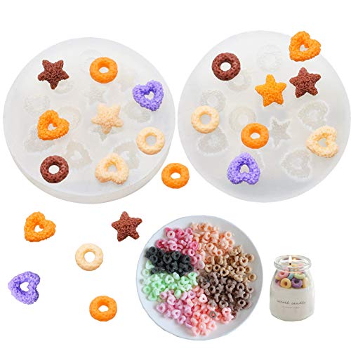 tyoungg 2 pcs Silicone Cereal Candle Bowl Molds Loop Star Heart Wax Rings Lucky Charms Candle Molds (Pack of 2) - Image 1