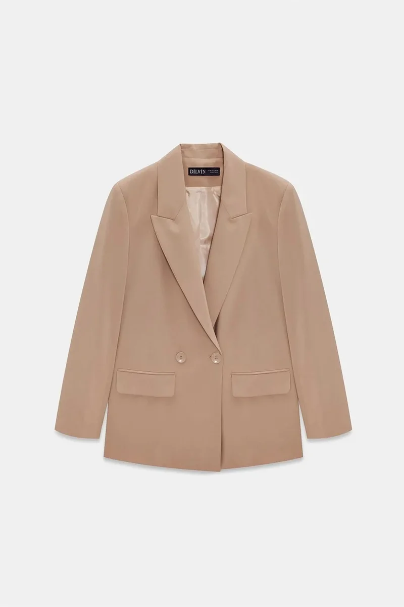 Dilvin Beige Natural DILVIN Long Crepe Blazer Jacket for Women | Best Price UAE