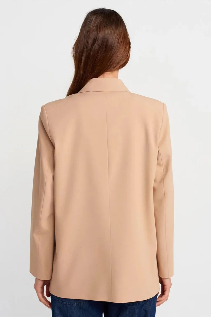 Dilvin Beige Natural DILVIN Long Crepe Blazer Jacket for Women | Best Price UAE